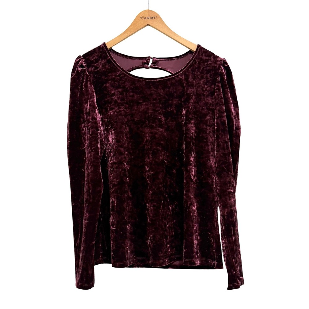Wrangler Retro Womens XL Burgundy Crushed Velvet Open Back Long Sleeve Top NWT